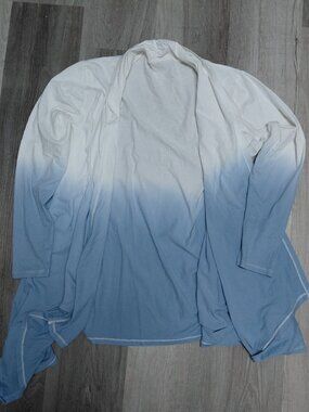 Blue and White Gradient Open Cardigan Large Women's Sweater